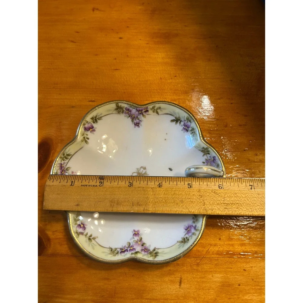 Antique‎ Nippon Hand Painted Porcelain Serving Dish Floral Gold Trim Scalloped